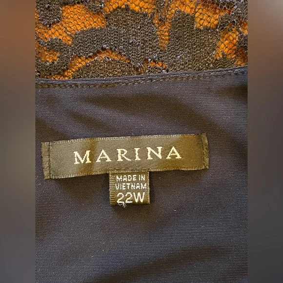 Marina evening formal dress. Cascade ruffle, lace sparkle bodice. Navy blue. 22 - Picture 11 of 16